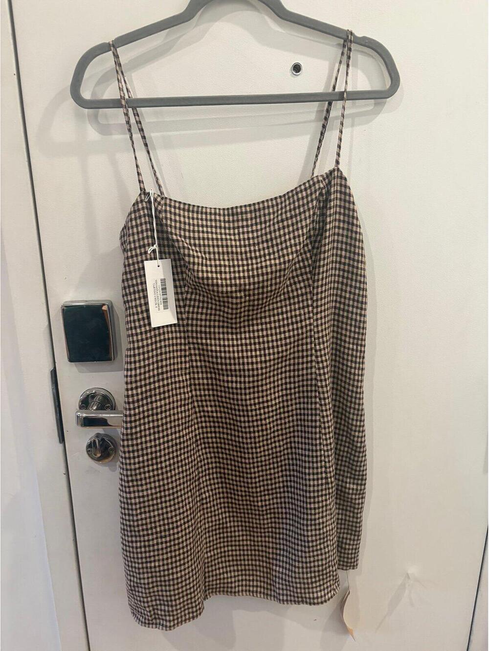 Reformation Brown and Cream Gingham Mini Dress